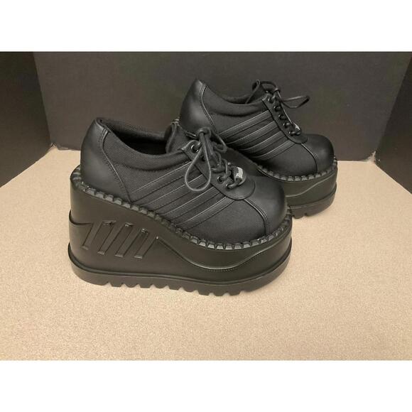 New! Womens Demonia STOMP-08 Black Vegan Leather Platform Boots. Size 7. Nice! - Picture 1 of 7